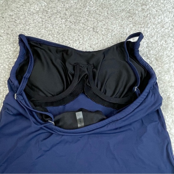 Lands End Tankini Set Navy Blue Sz 8 Cinch Ruched Vacation Beach Cruise Swim - Picture 9 of 15
